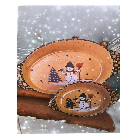 Country Snowman Stoneware Oval Casserole Set - Picture 3 of 11